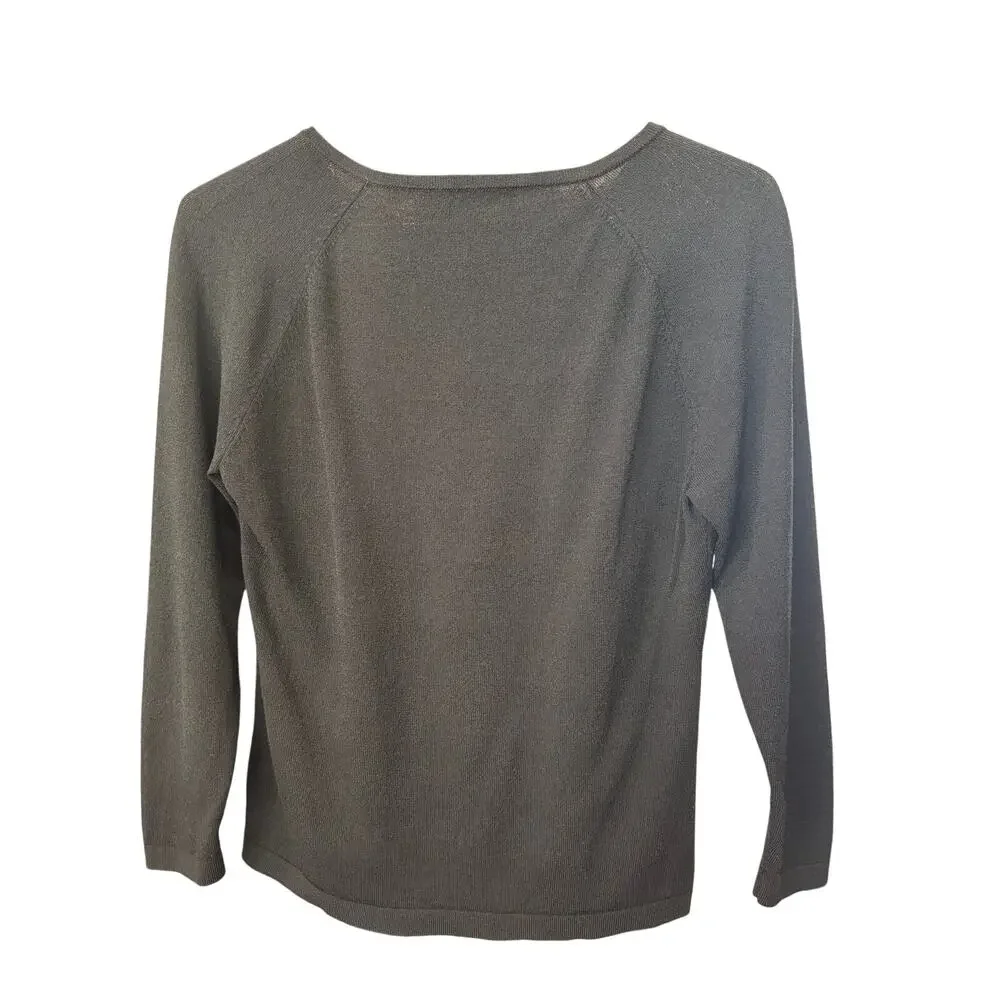 Anne Klein Black Button Shoulder Sweater S Pearlized Shell Button Raglan Knit